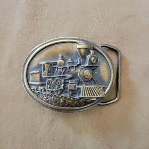 Bergamot Train Railroad Steam Engine Dress Belt Buckle Vtg 80s